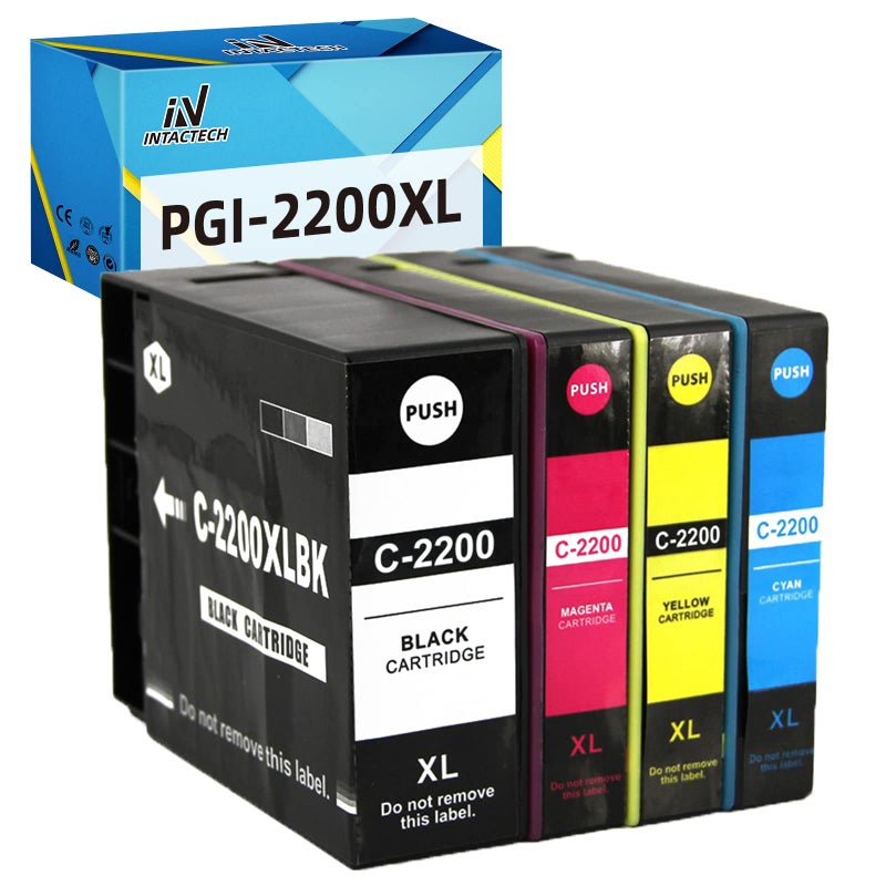 IN INTACTECH Compatible Ink Cartridges Replacement for Canon PGI-2200XL Work for Maxify MB5420 MB5120 MB5320 MB5020 iB4120 iB4020 Printers (Black, Magenta, Yellow and Cyan, 4-Pack) - Image 1